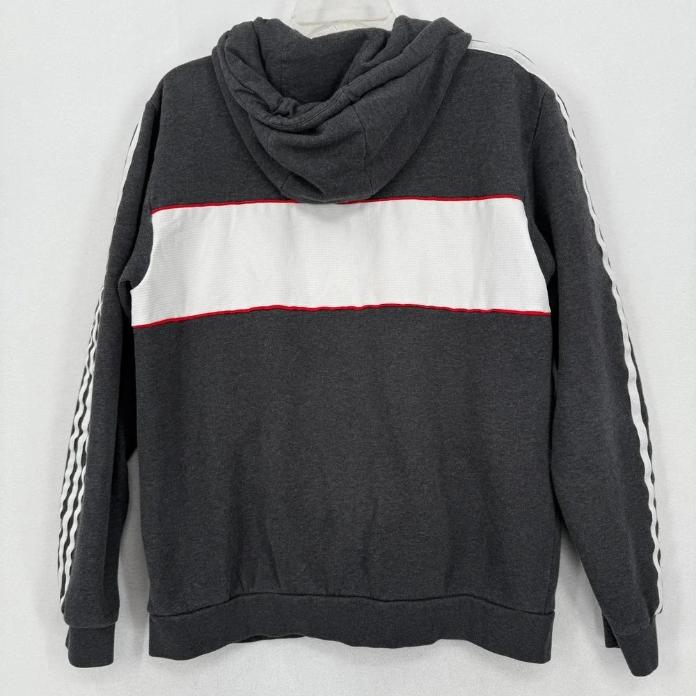 Adidas Originals Men's L Hoodie Trefoil Logo 3 Stripe Pullover Gray Red DW5895